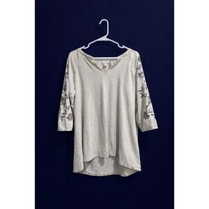 J.Jill M Petite Cream Embroidered Floral Peasant Blouse Boho Top